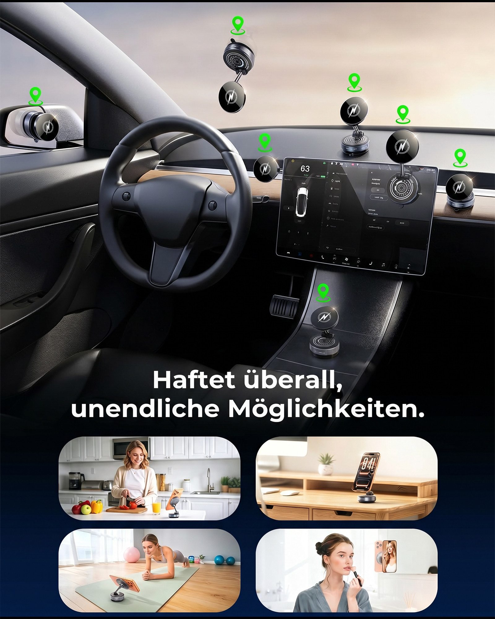 GreenHec Smartphone-Halterung Handyhalterung Auto Vakuum MagSafe Ladefunktion 15W Saugnapf Magnet, (bis 7 Zoll, Spar-Set, Handyhalterung Auto mit Wireless Charging, Qi2 Autohalterung, kabelloses Laden, Car Mount, Phone Mount)