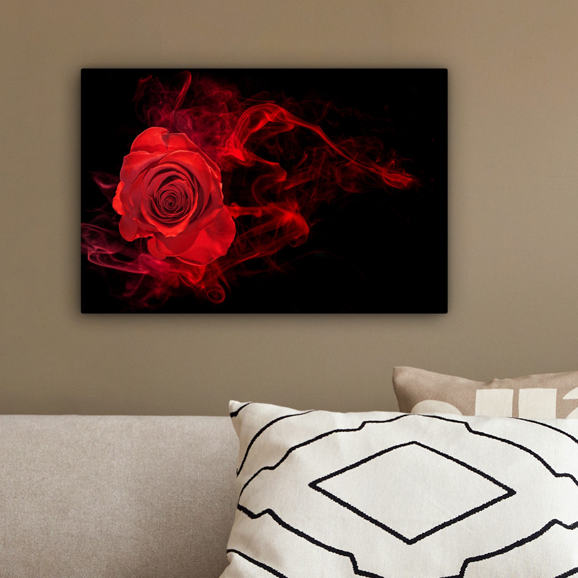 OneMillionCanvasses® Leinwandbild Rosen - Rot - Schwarz, Fotodruck (1 St), Leinwand Bilder Klein, Wand Dekoration Aesthetic 30x20 cm – Bild 4 von 5