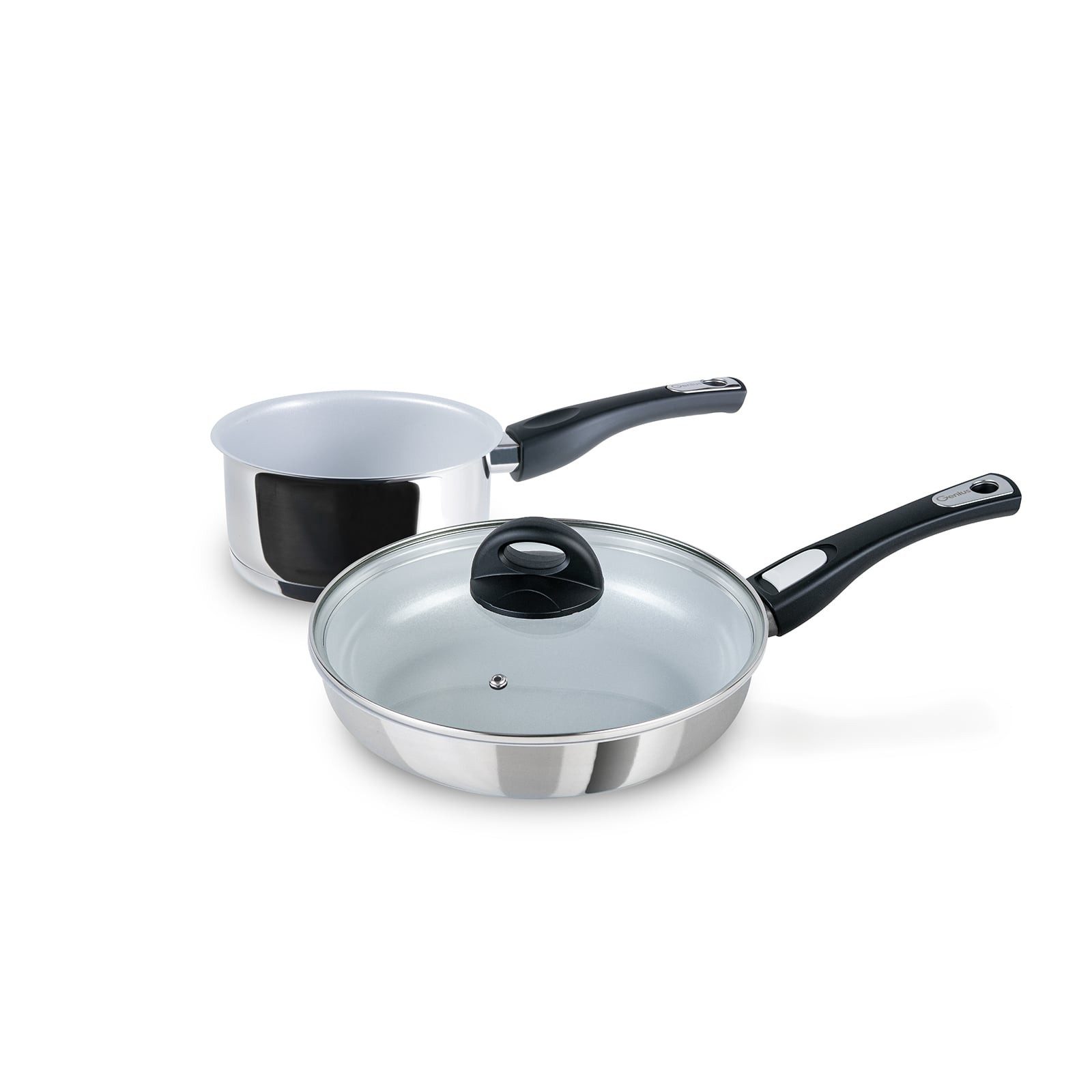 Genius Pfannen-Set Cerafit Steel Kochgeschirr-Set 3-tlg., Pfanne 24 cm, Stielkasserolle, Edelstahl, Antihaft