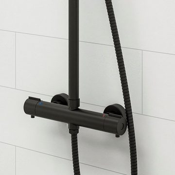 duschspa Duschsystem mit Thermostat Duscharmatur Regendusche Duschset Dusch Handbrause, 2 Strahlart(en), Matt-schwarz Brausegarnitur, Duschkopf mit 3 Strahlarten