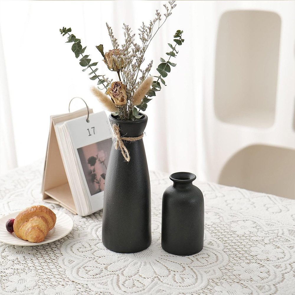 TUWENA Dekovase 3er-Set Keramik Vasen, Blumenvasen Moderne Deko Aesthetic Nordic Stil (3 St), Für Pampas Grass & Getrocknete Blumen, für Tisch, Bücherregal, Man – Bild 4 von 5