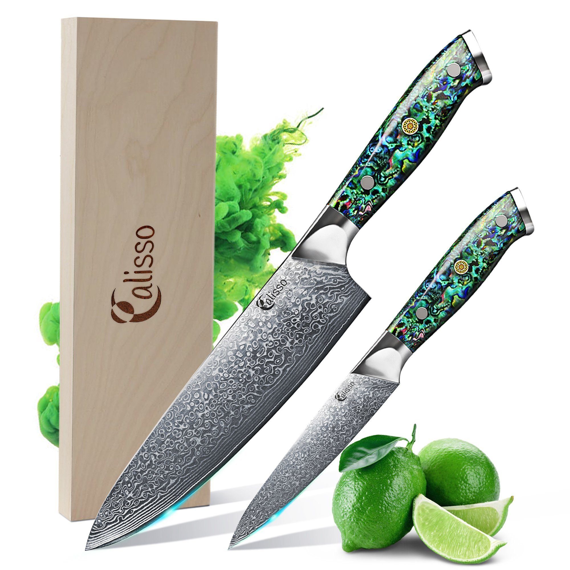 Calisso Messer-Set Küchenmesser Abalone Line Messerset (Starter-Set, 2-tlg), Damaststahl