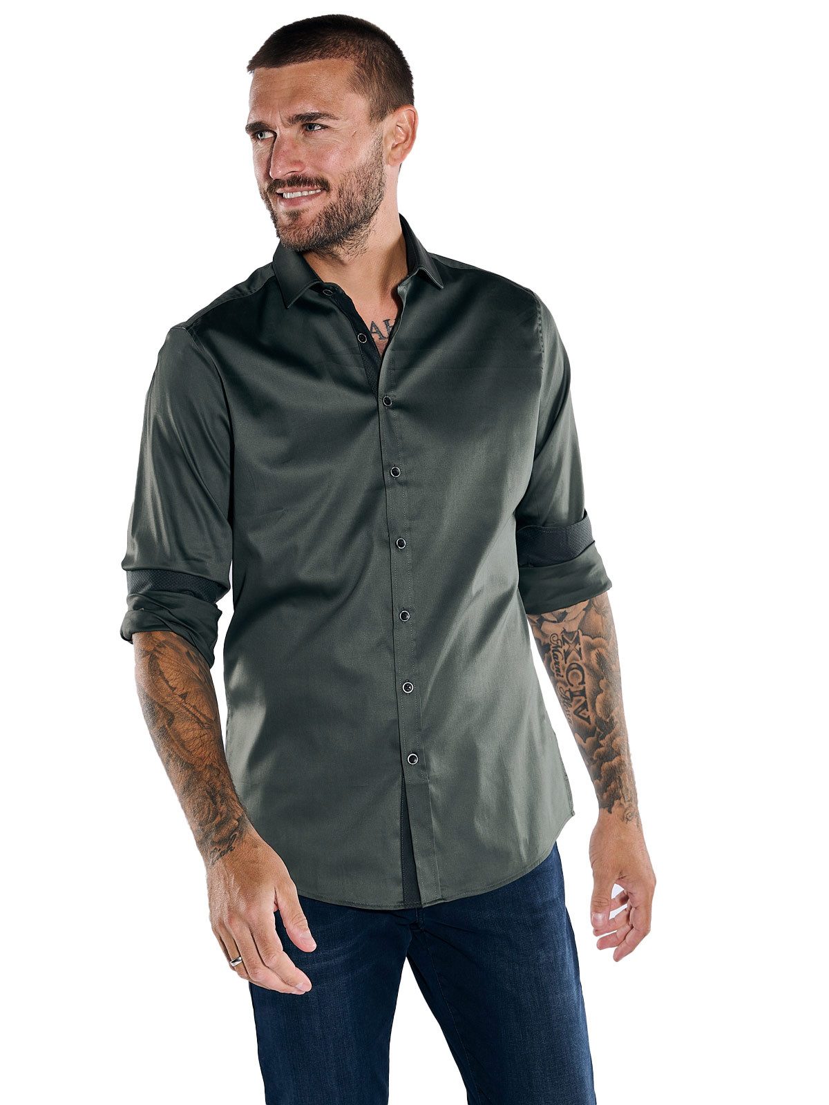 emilio adani Businesshemd Herren Langarm-Hemd "My Favorite", Oliv günstig online kaufen