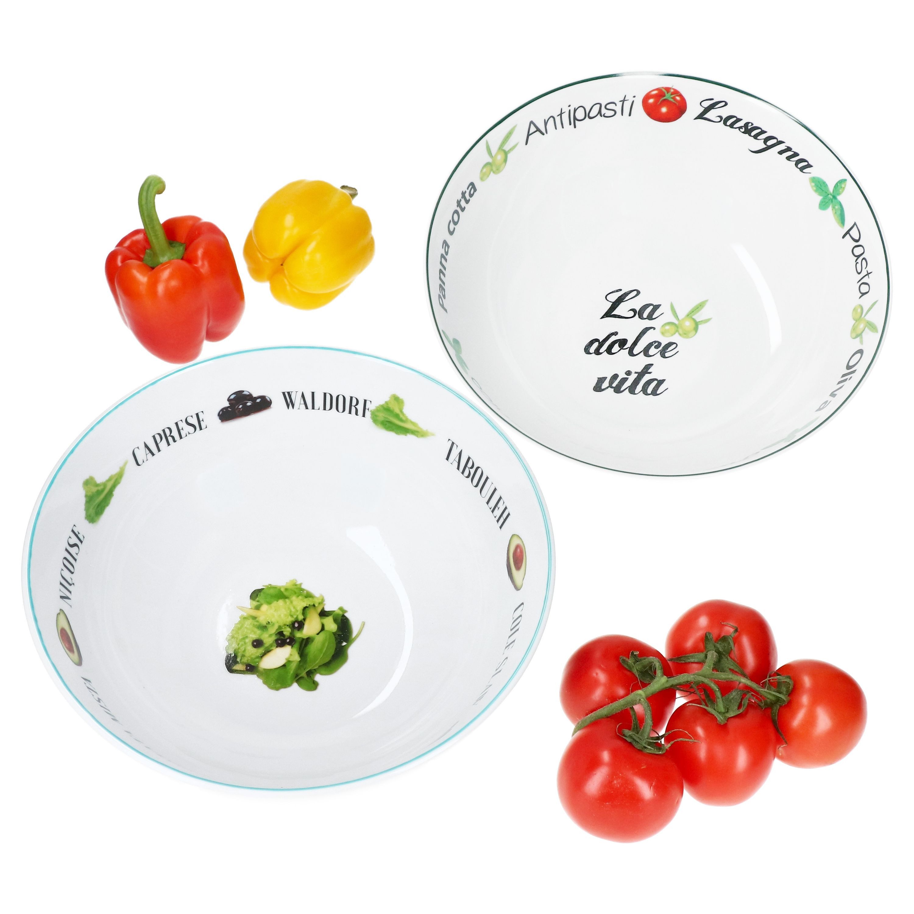 Servierschale 2er Set Salat & Pastaschalen 2,5L & 3L Porzellan-Schüssel