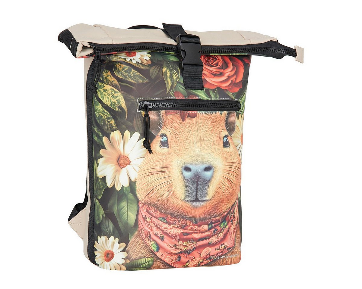 NEW REBELS Laptoprucksack Roll Up RollTop Kurier Rucksack Freizeitrucksack Mart Art New York, wasserabweisend, Laptopfach, Kunstmotiv Capybara