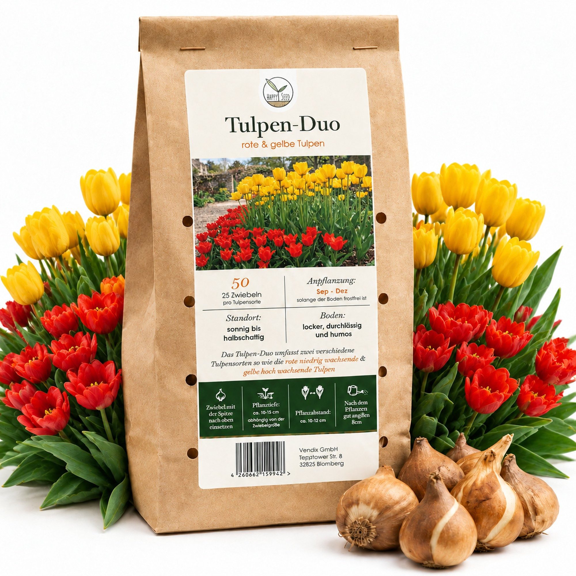 HappySeed Blumenzwiebeln 50 Stk, Tulpen & Frühlingsblüher, verschiedene Sorten, (Tulpen-Duo, 50-St), Tulpen-Duo