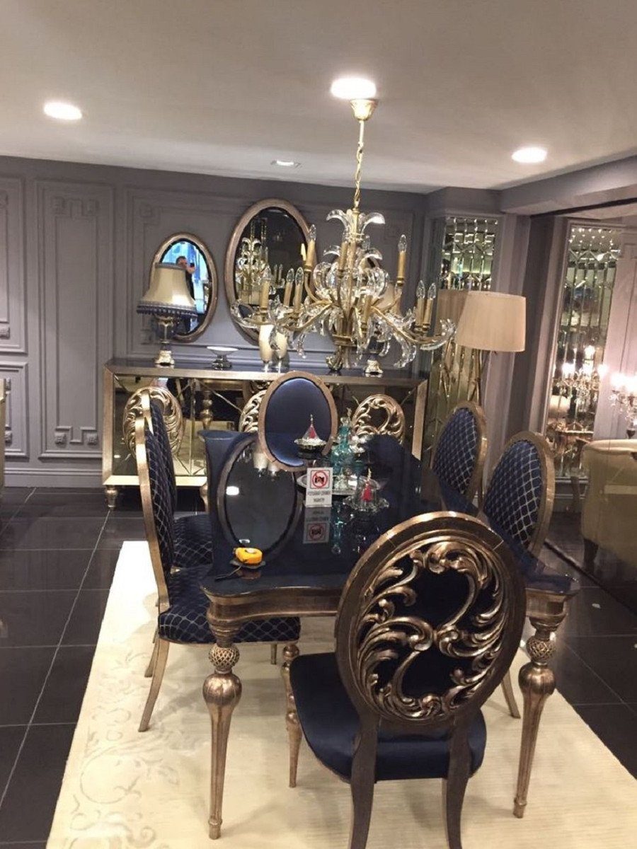 1 6 & Prunkvoll - Möbel Luxus Esszimmer Set Esszimmerstühle - Gold - Esszimmer-Set Barock Esszimmertisch & Blau / Antik Casa Esszimmer Edel Barock Padrino