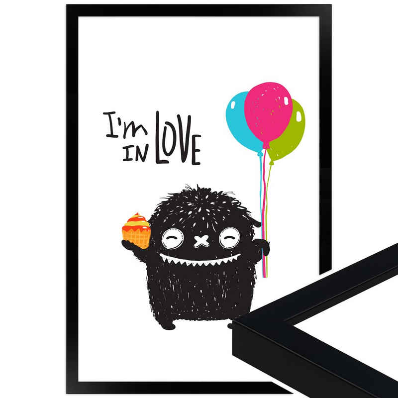 WANDStyle Bild mit Rahmen Monsterchen in Love, süßes Poster fürs Kinderzimmer, in verschiedenen Größen