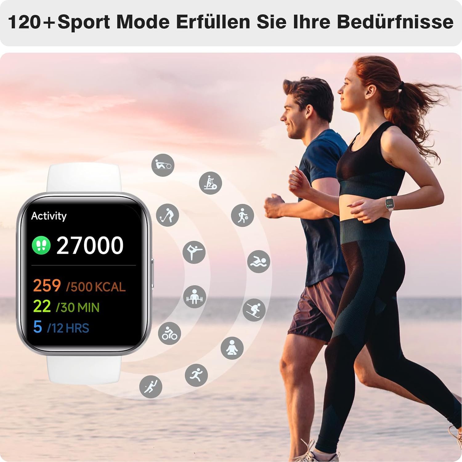Aeac Damen"s Herren"s Bluetooth Anrufuhr mit Schlafmonitor & GPS Funktion Smartwatch (1,85 Zoll, Android/iOS), IP68 Wasserdichtes Fitness Tracking mit Herzfrequenz & SpO2 Analyse