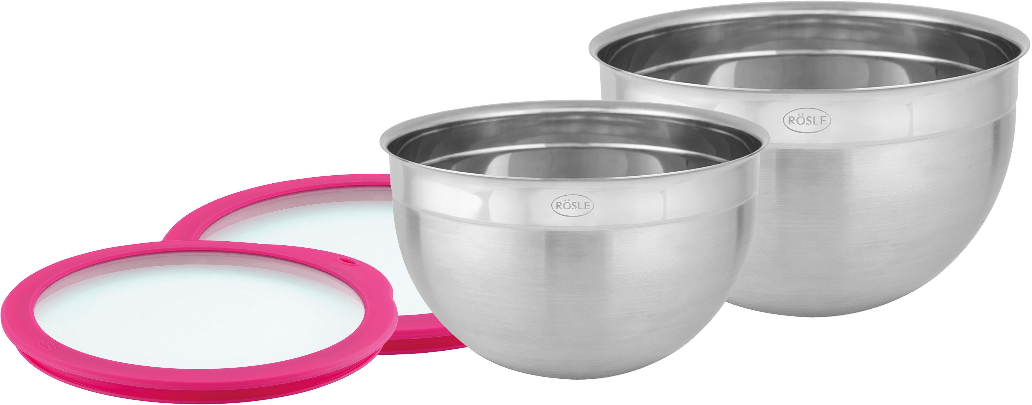 RÖSLE Schüssel, Edelstahl 18/10, (Set, 2-tlg), mit Frischhaltedeckel, Ø 20/24 cm, spülmaschinengeeignet