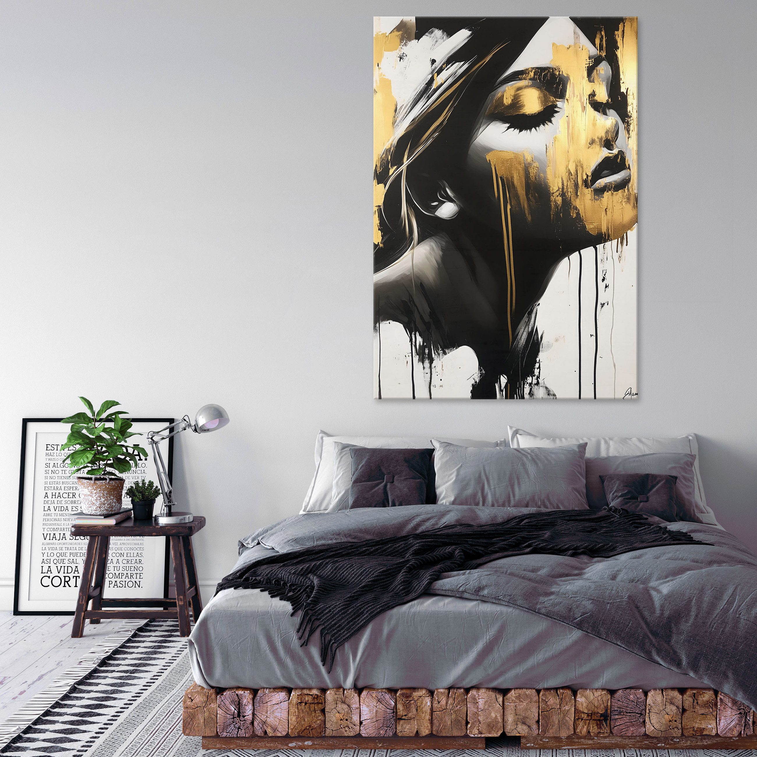 Wallarena Leinwandbild Abstrakt Frau Schwarz Gold Wandbilder XXL Wand Deko günstig online kaufen