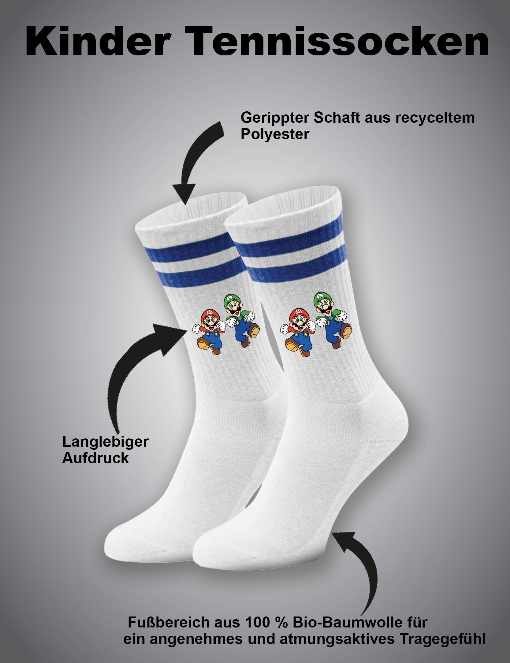 Youth Designz Tennissocken Mario Luigi Unisex Socken Geschenk für Jungen und Mädchen mit verstärkter Verse und Zehenbereich