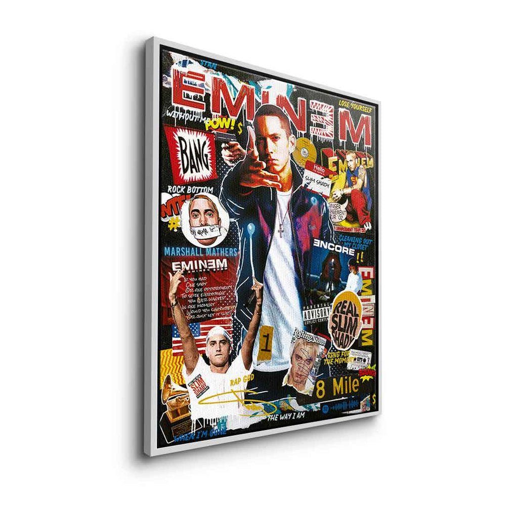 DOTCOMCANVAS® Leinwandbild, Leinwandbild Eminem Pop DOTCOMCANVAS goldener premium Rahmen mit collage Rahmen Art