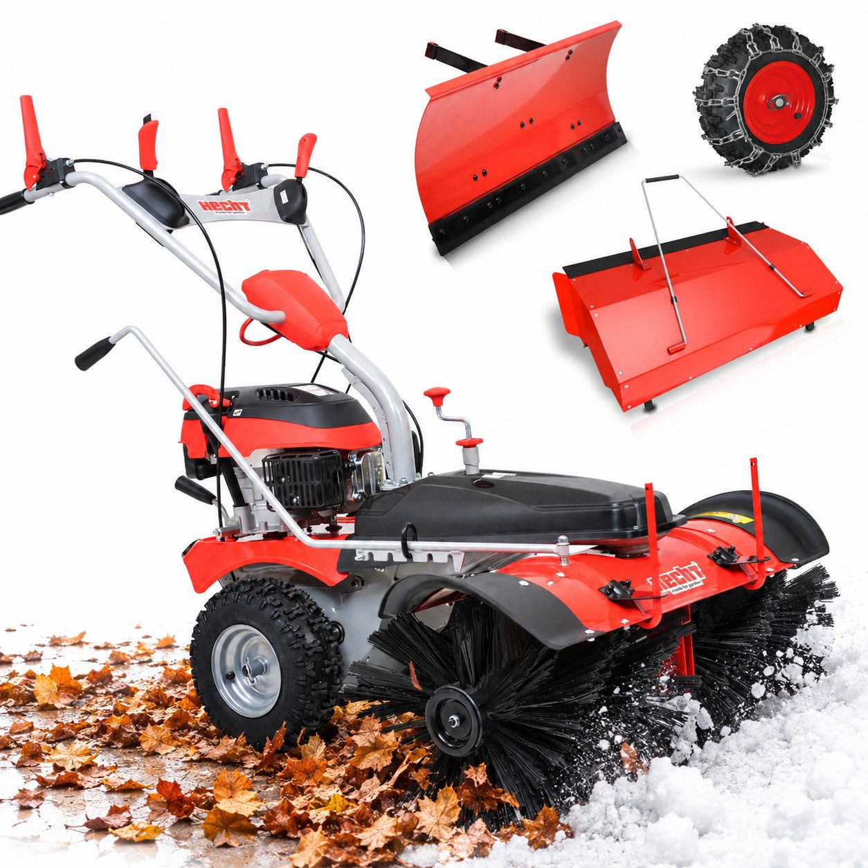 Hecht Benzin-Kehrmaschine 8101 S Set 1 mit Schneeschild Auffangbox, 100,00 cm Arbeitsbreite, (3-tlg), 6,5 PS, Elektrostart, Schneeketten