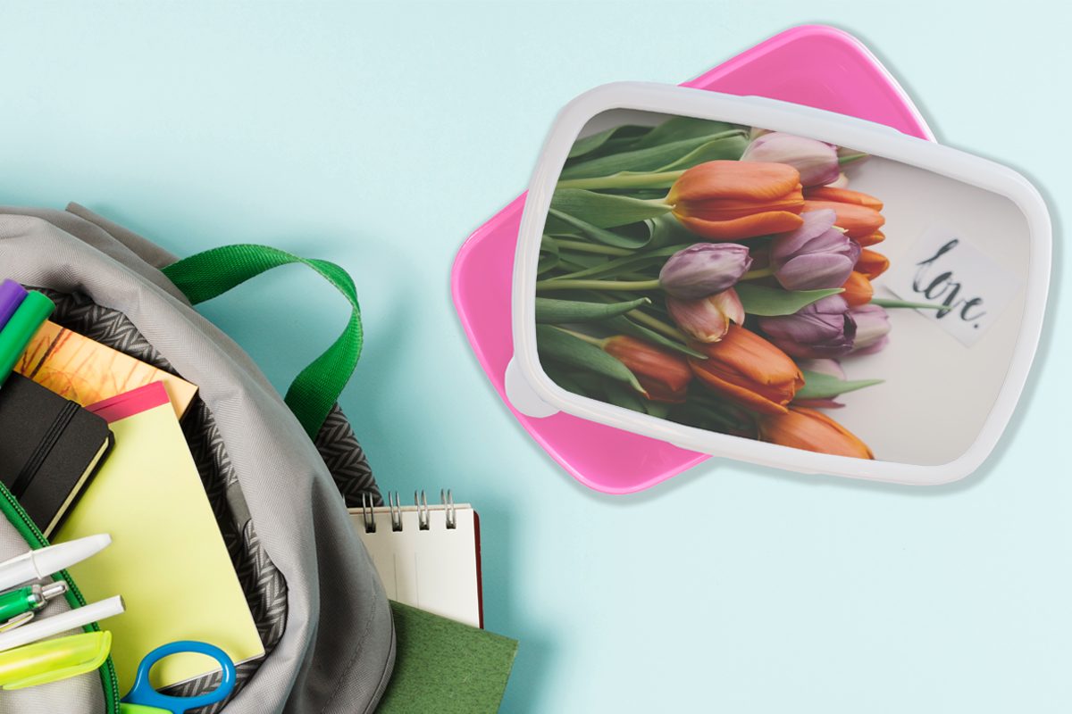 (2-tlg), - Zitat, MuchoWow Brotbox Brotdose Kunststoff, Kunststoff rosa Blumen Tulpen - Lunchbox Erwachsene, Snackbox, Mädchen, für Kinder,