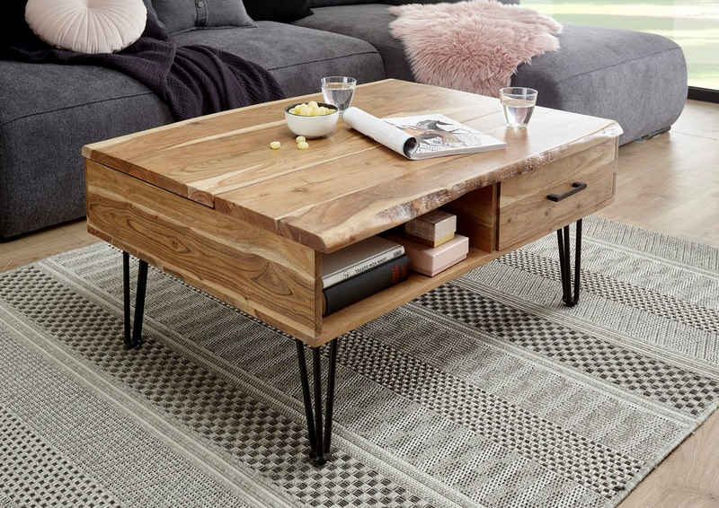 MCA furniture Couchtisch »Mustique«, Wohnzimmertisch Massivholz mit Klappe zum hochstellen