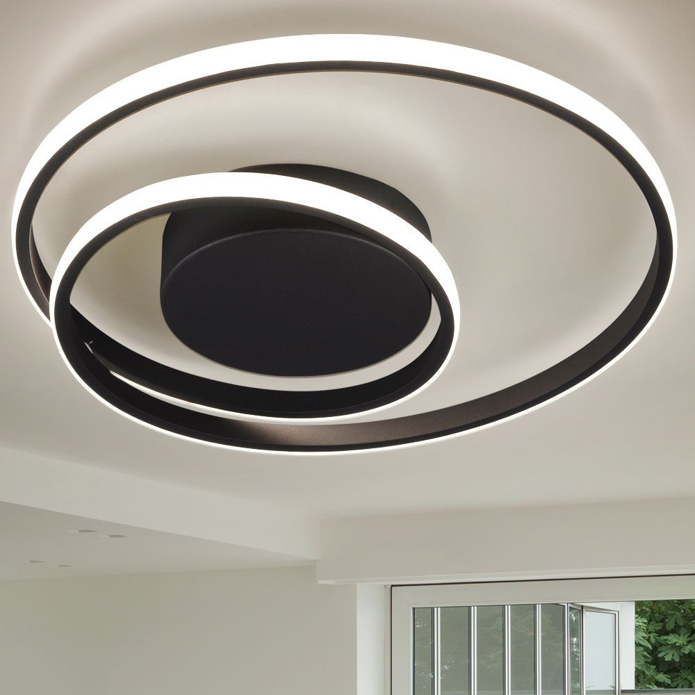 etc-shop LED Deckenleuchte, LED Switch-Dimmer Deckenleuchte Schwarz Designleuchte Ring