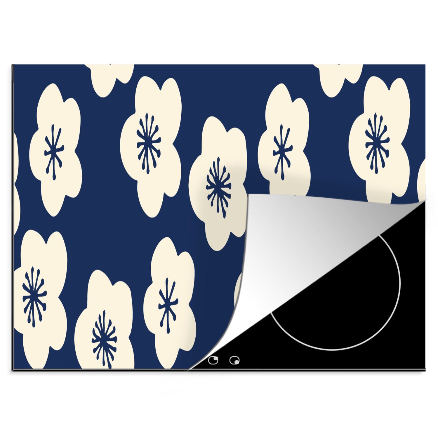 MuchoWow Herdblende-/Abdeckplatte Sakura - Weiß - Muster - Japan, Vinyl, (1 tlg), 60x52 cm, Mobile Arbeitsfläche nutzbar, Ceranfeldabdeckung