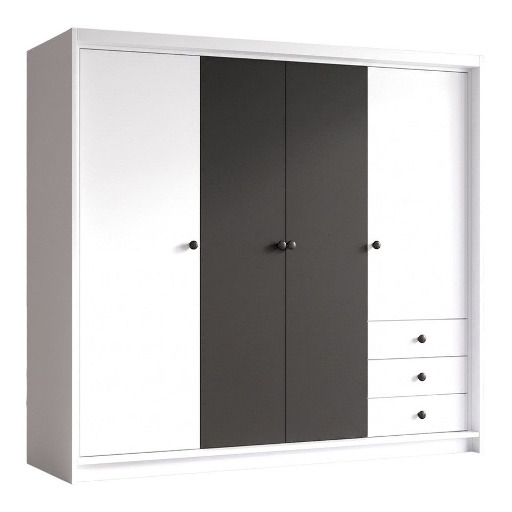 A&J MöbelLand GmbH Drehtürenschrank FALKEN– viertüriger Kleiderschrank 200 cm (Geräumiger viertüriger Kleiderschrank mit Schubladen. Geräumiger Schrank mit einer Breite von 200 cm und Schubladen, ideal zur Aufbewahrung von Kleidung und Accessoires. Viel S