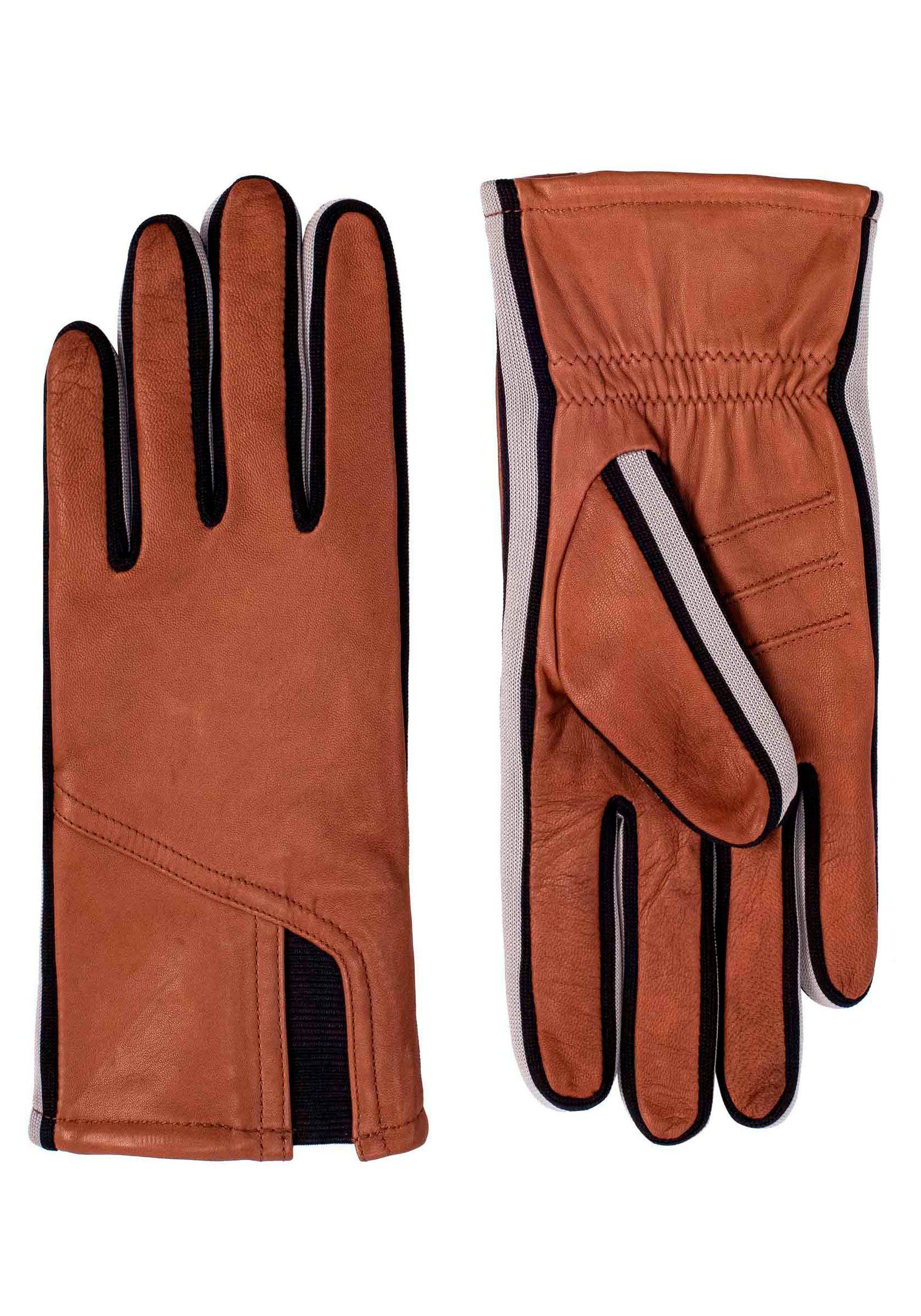 im Design KESSLER brown Lederhandschuhe sportliches Touchfunktion Gil medium mit Look Sneaker- Touch