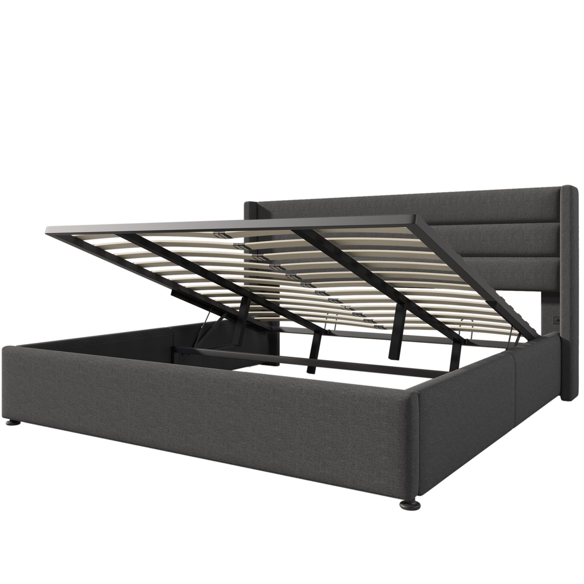 Boxspringbett (Funktionsbett, Doppelbett Hydraulisches Bett mit Lattenrost), Polsterbett Stauraumbett 180x200 cm, Lattenrost aus Holz, Leinen