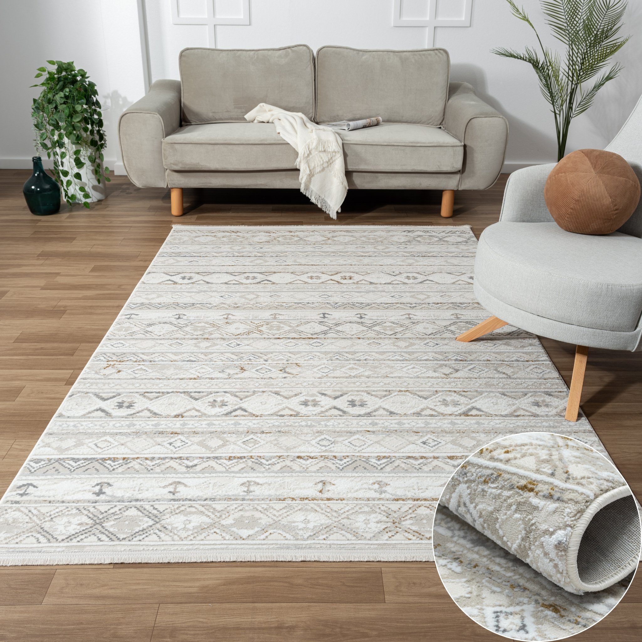 Wohnando Teppich MY-RUG Mina, Kurzflor-Teppich 150x80cm, rechteckig, Höhe: 12 mm, weich, gemütlich, mit schönem Muster, flachgewebt