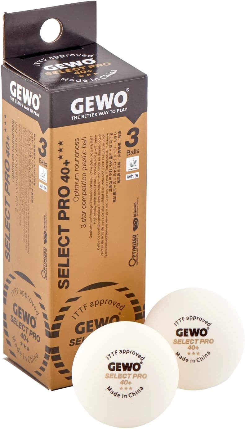 Gewo Tischtennisball 3 St., ITTF Select Pro Wettkampf Bälle, 3 Sterne, mit Naht, weiß (3-St)