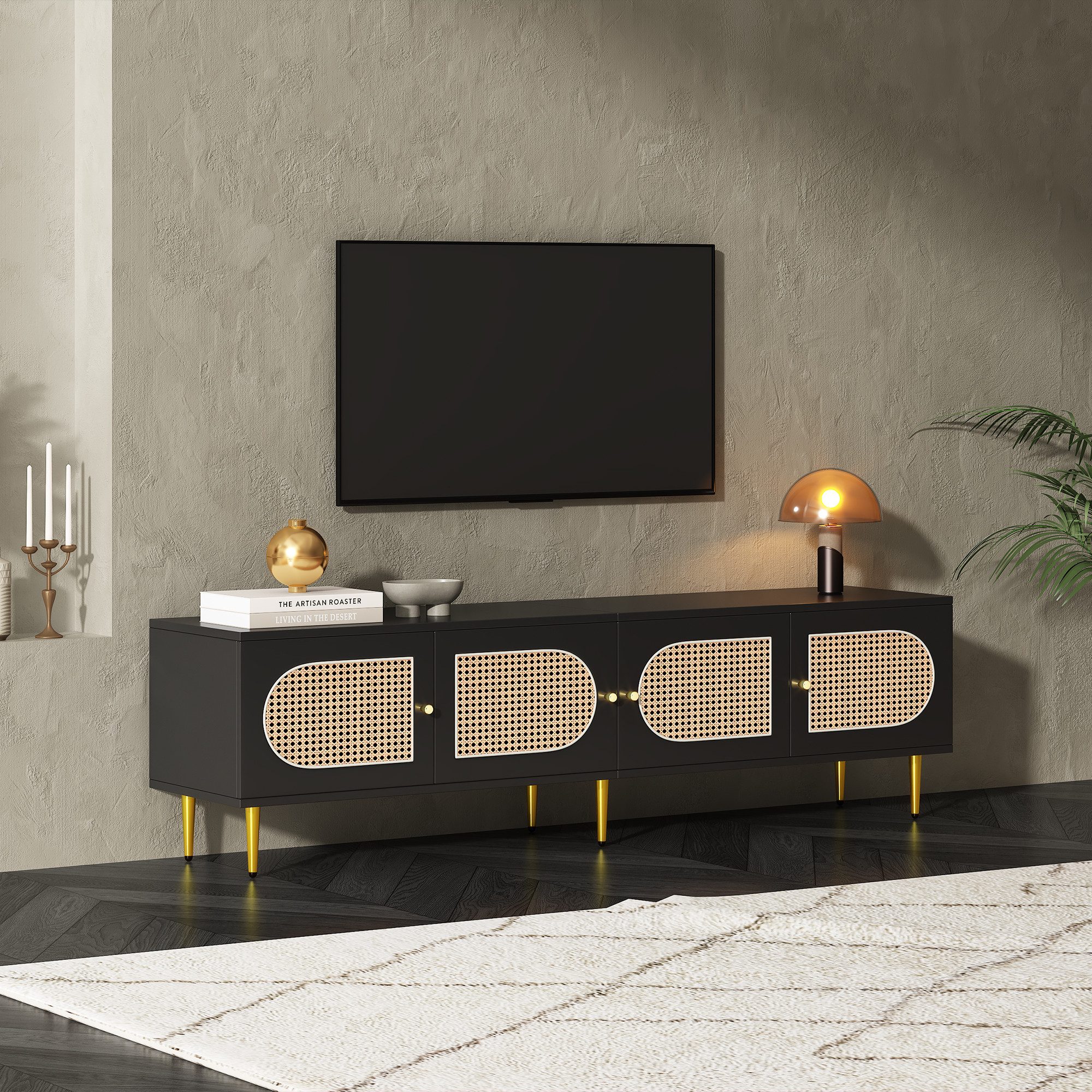 OKWISH Lowboard TV-Board Fernsehtisch (Rattan-TV-Schrank, 1 günstig online kaufen