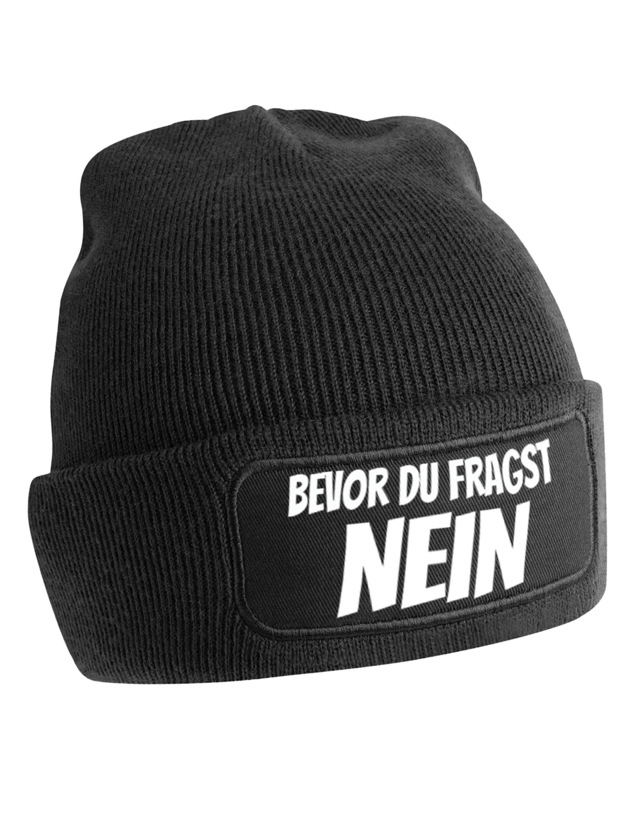 Youth Designz Beanie Herren & Damen unisex Mütze "Bevor Du Fragst NEIN" Print Statement Beanie mit lustigen Aufdruck Geschenk für Männer und Frauen