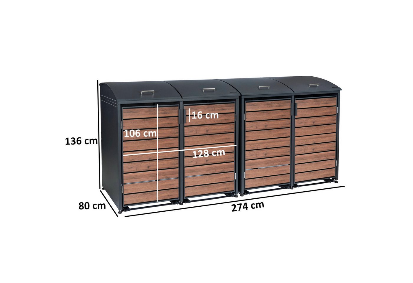 Thumbnail - Zelsius Mülltonnenbox Zelsius Mülltonnenbox mit abgerundetem Deckel für vier 120 - 240 Liter (Set, 2 Doppelboxen)