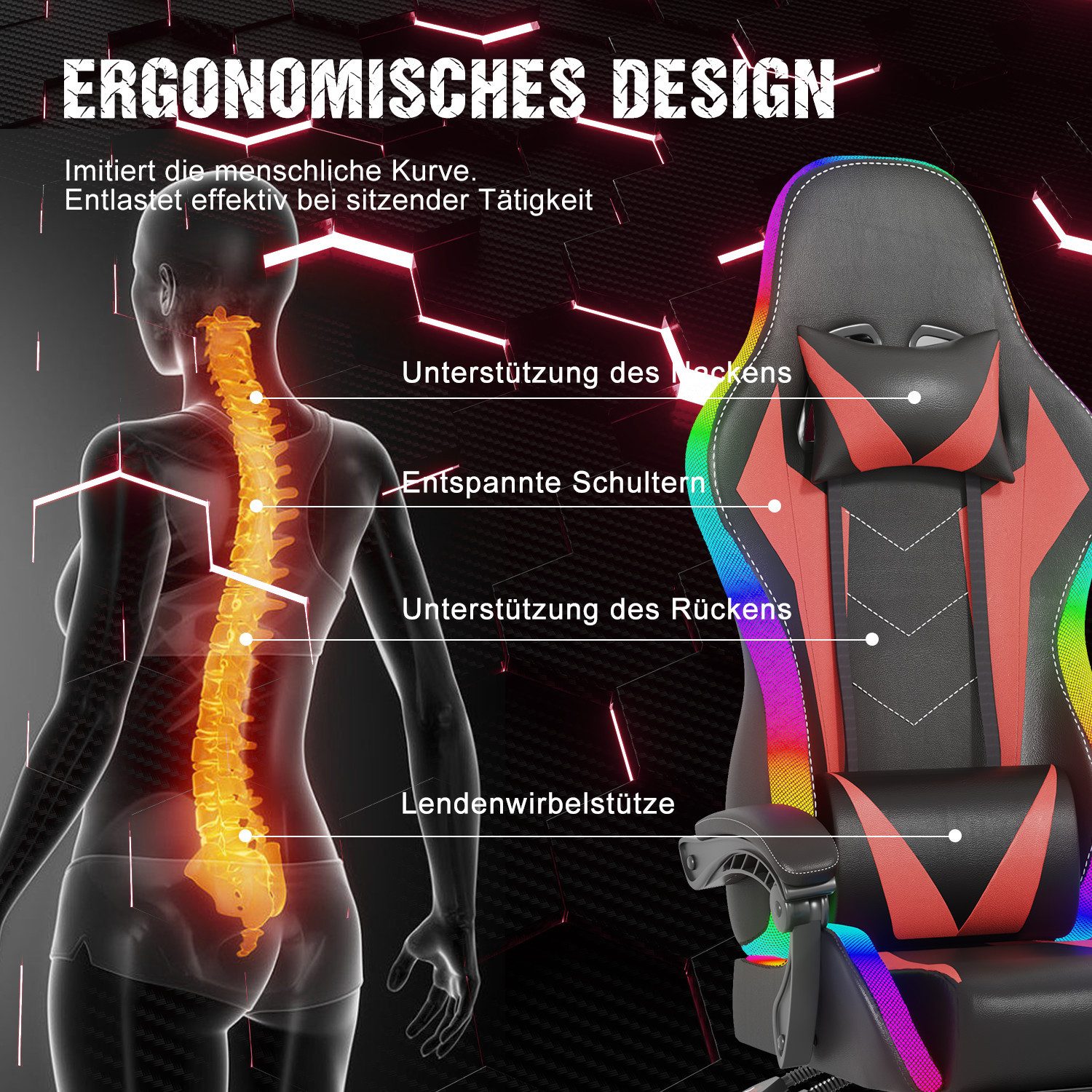 HOMALL Gaming-Stuhl LED Gaming Chair,Massage,Bürostuhl,Gaming Stuhl, günstig online kaufen