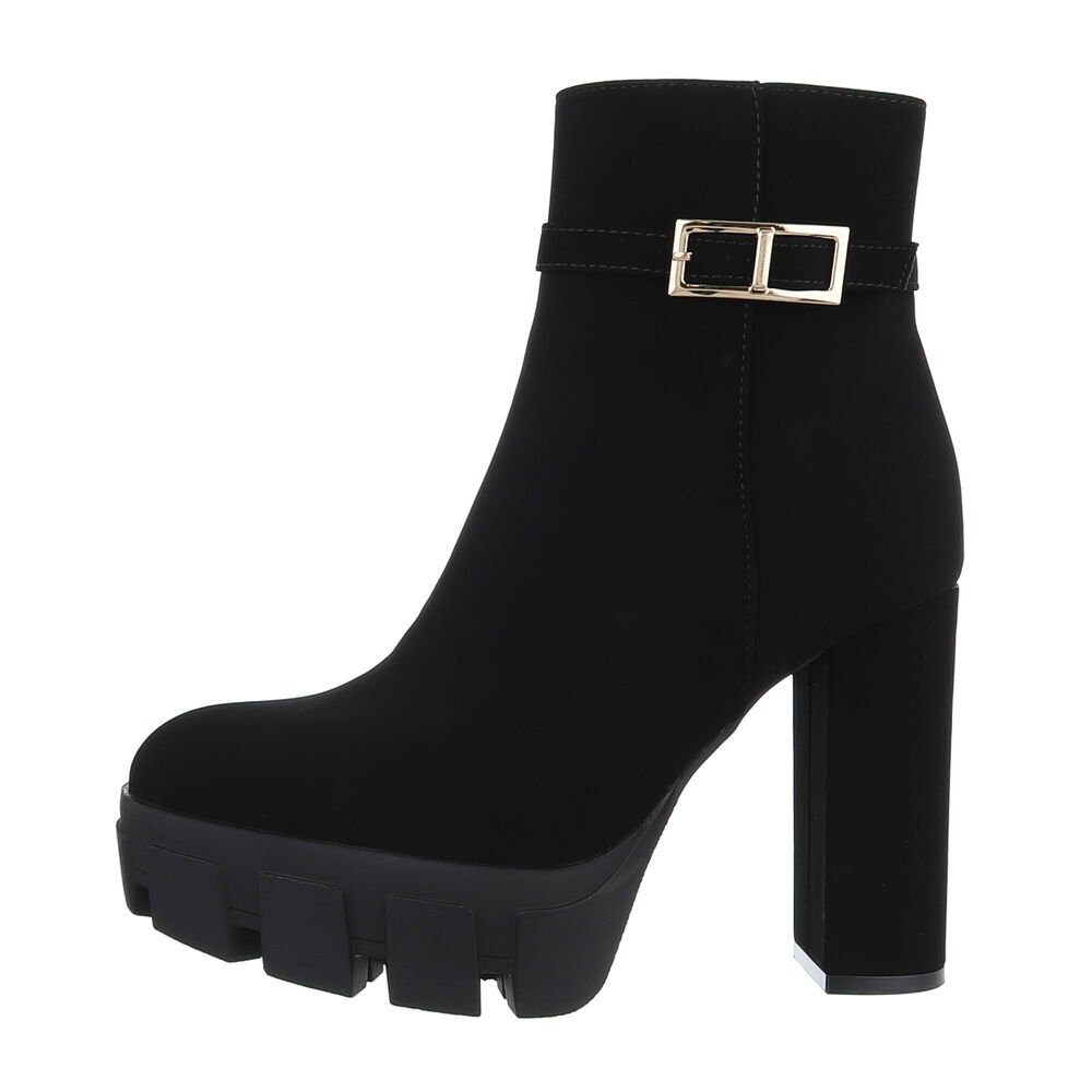 Ital-Design Damen Party & Clubwear Plateaustiefelette Blockabsatz High-Heel Stiefeletten in Schwarz