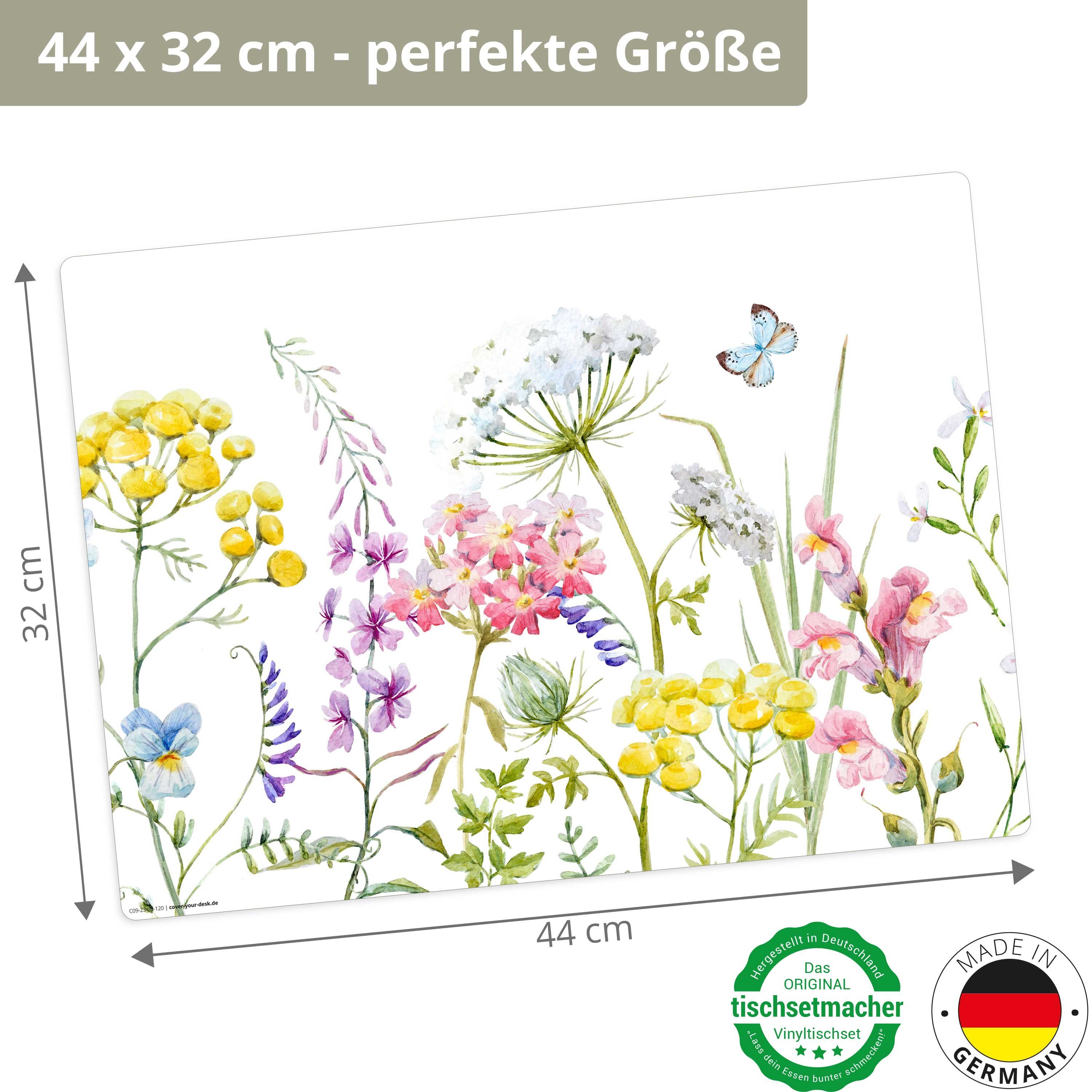 Tischsetmacher Platzset Tischset, Platzset abwaschbar - Blumenwiese Aquarell bunt, (aus erstklassigem Vinyl, 4-St., 44 x 32 cm / bunt), Made in Germany