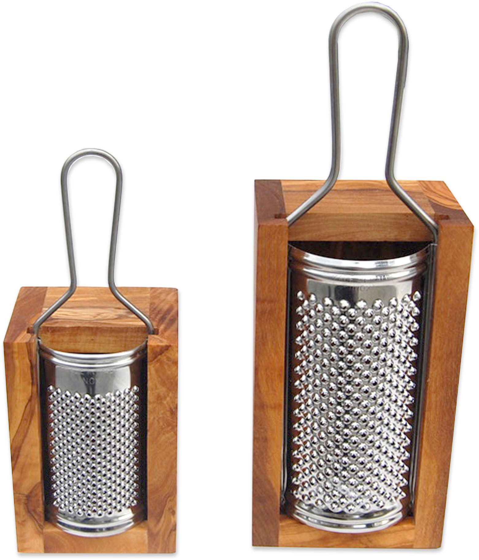 Olivenholz-erleben Käsereibe für Hartkäse und Muskat, aus Edelstahl mit Olivenholzbox, Edelstahl, Olivenholz, (Set, 2-St., Metallreibe Edelstahl mit Auffangbox aus Olivenholz), Metallreibe aus Edelstahl, Auffangbox aus Olivenholz, auch für Muskat