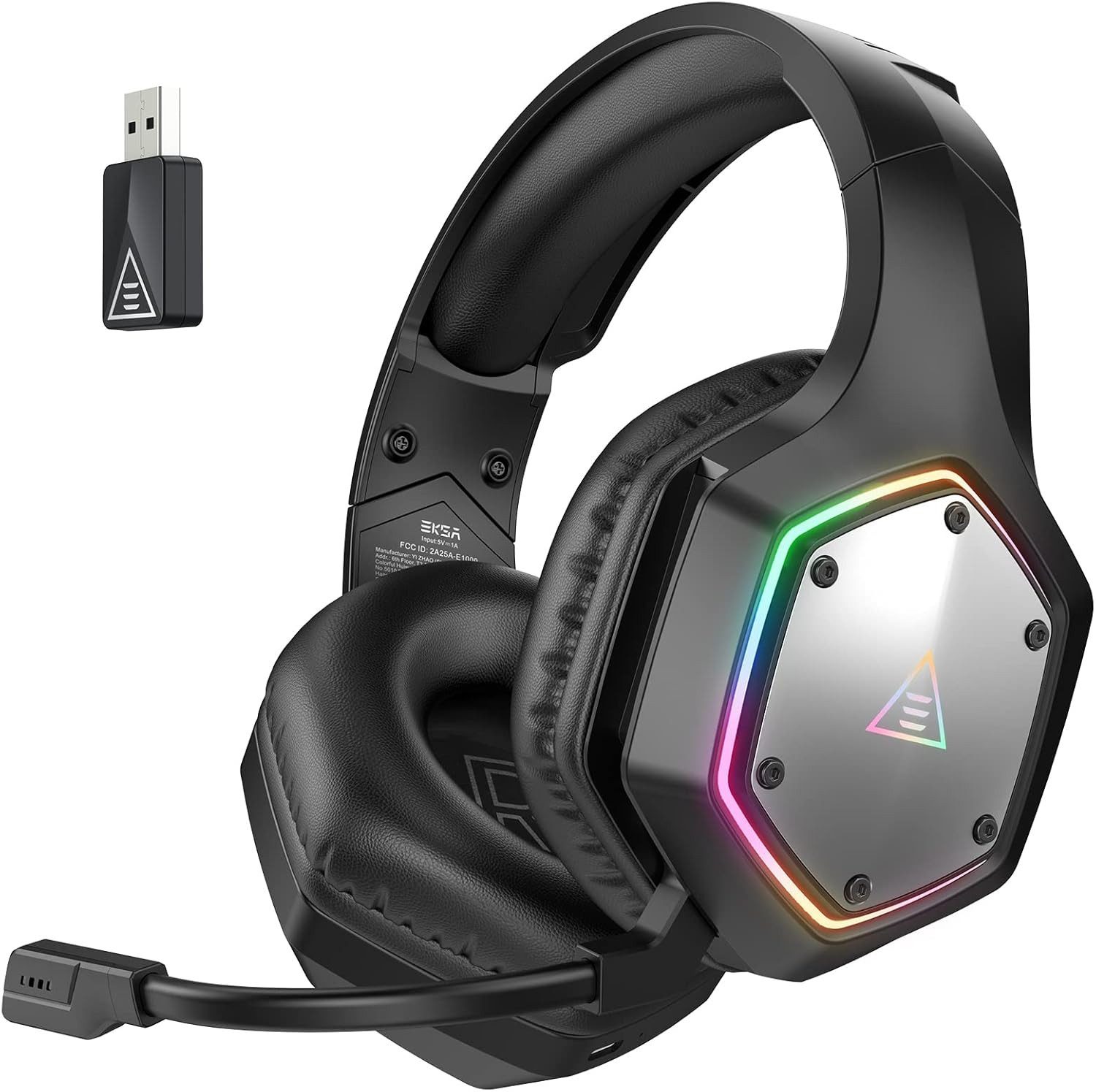 EKSA USB mit Mikrofon und Surround Sound Gaming-Headset (Das leichte Over Ear Design sorgt für hohen Komfort auch bei langen Gaming Sessions, RGB Over-Ear Kopfhörer für PC PS4 PS5 mit Noise Cancelling Mikrofon)