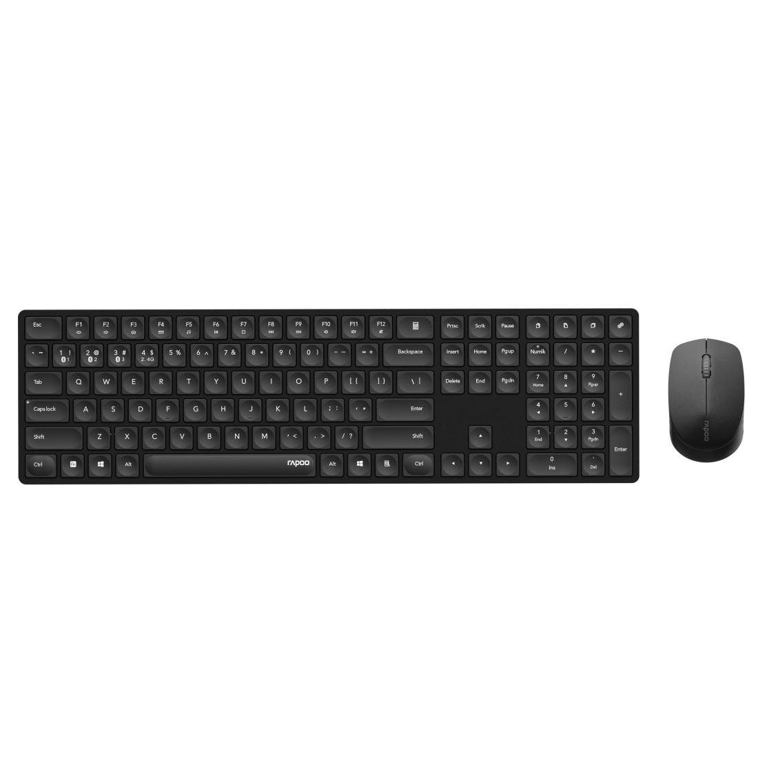Rapoo 8020M, Kabelloses Multi-Mode-Deskset, QWERTZ Tastatur- und Maus-Set, 2.4 GHz