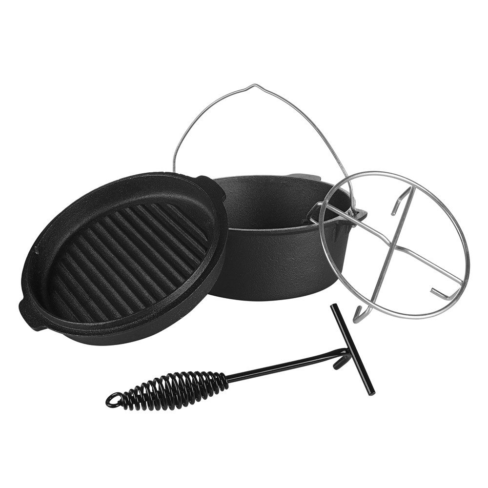 Mucola Feuertopf Dutch Oven Gusseisen Kochtopf Feuertopf Gusstopf Feuerkessel, Gusseisen (Stück, inkl. Deckelheber), robust