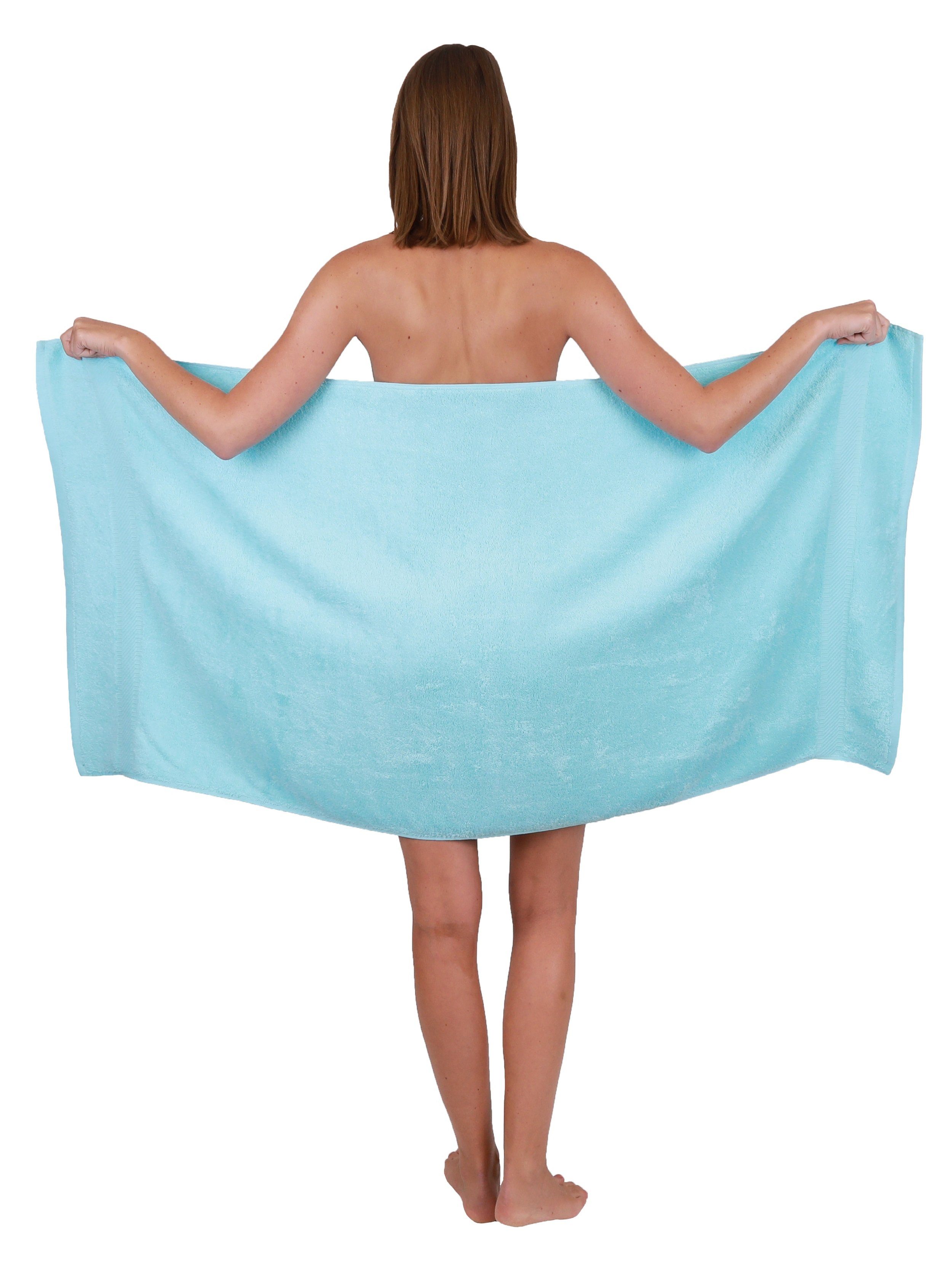Betz Handtuch Set 10-tlg. Farbe 4 türkis, 100% Handtücher Duschtücher Baumwolle Set 6 Palermo und weiß