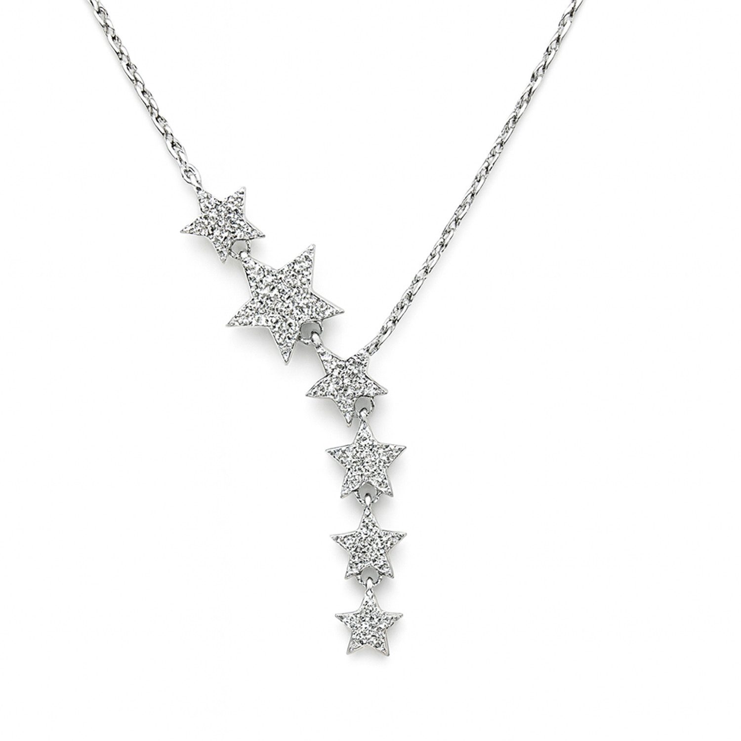 Y-Kette Sternenhalskette 925 Silber rhodiniert mit Zirkonia – 42+3 cm
