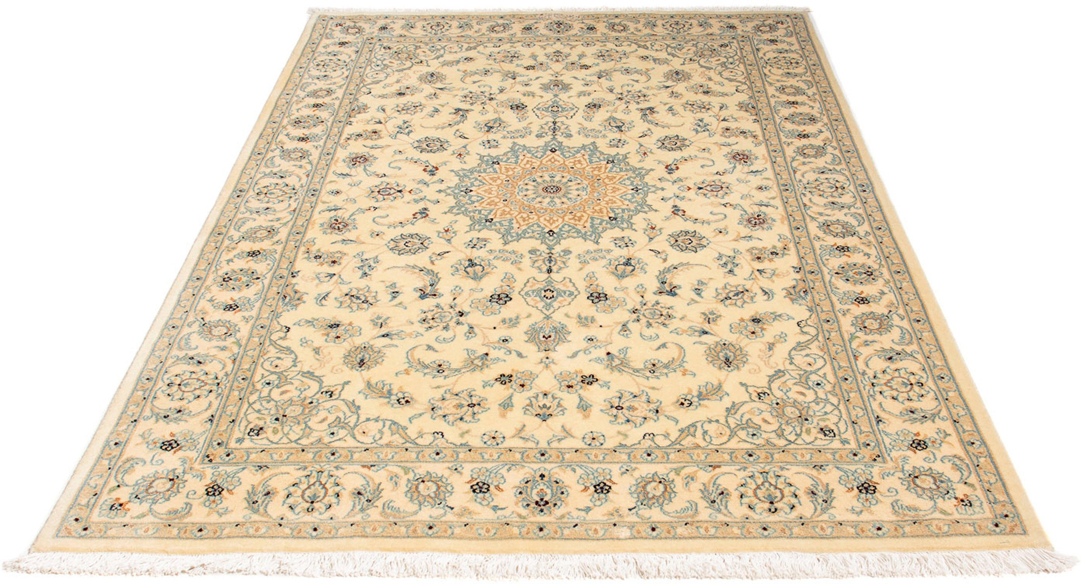 Orientteppich Perser - Nain - Royal - 198 x 137 cm - beige, morgenland, rechteckig, Höhe: 10 mm, Wohnzimmer, Handgeknüpft, Einzelstück mit Zertifikat