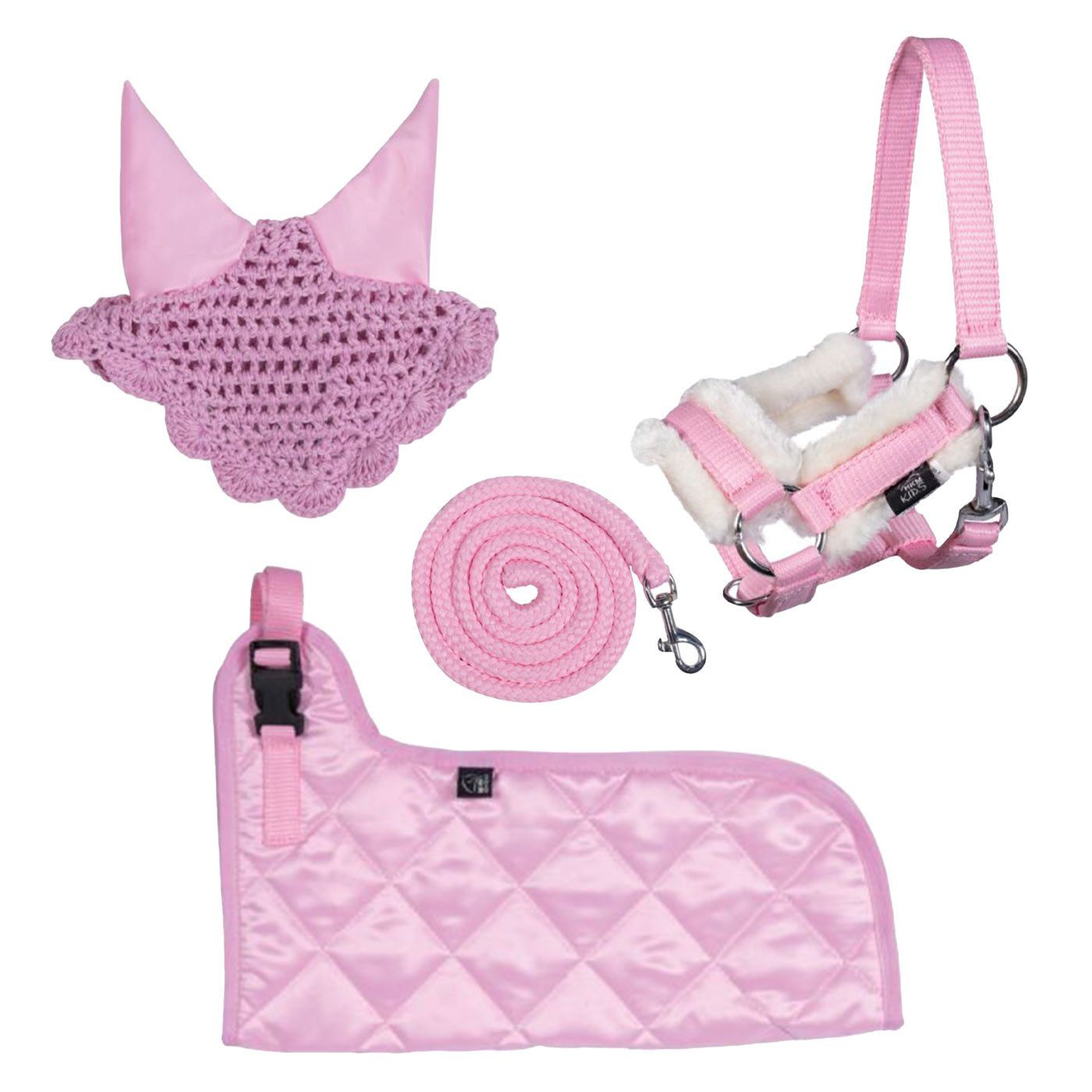 HKM Steckenpferd Hobby Horse Set - Halfter, Strick, Decke, Fliegenhaube, GRATIS Stirnriemen mit Strasssteinen