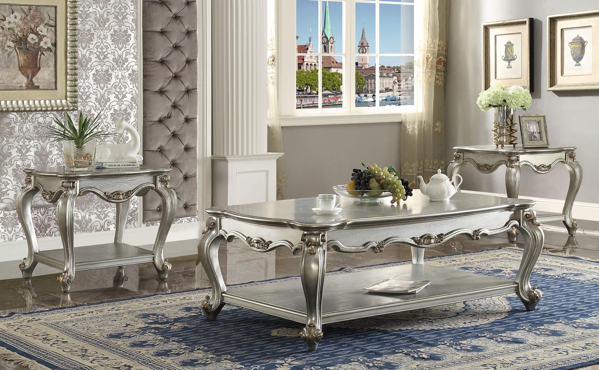 JVmoebel Couchtisch Eleganter Beistelltisch aus Holz in Silber von CoCo-Furniture (Packung), Made in Europa