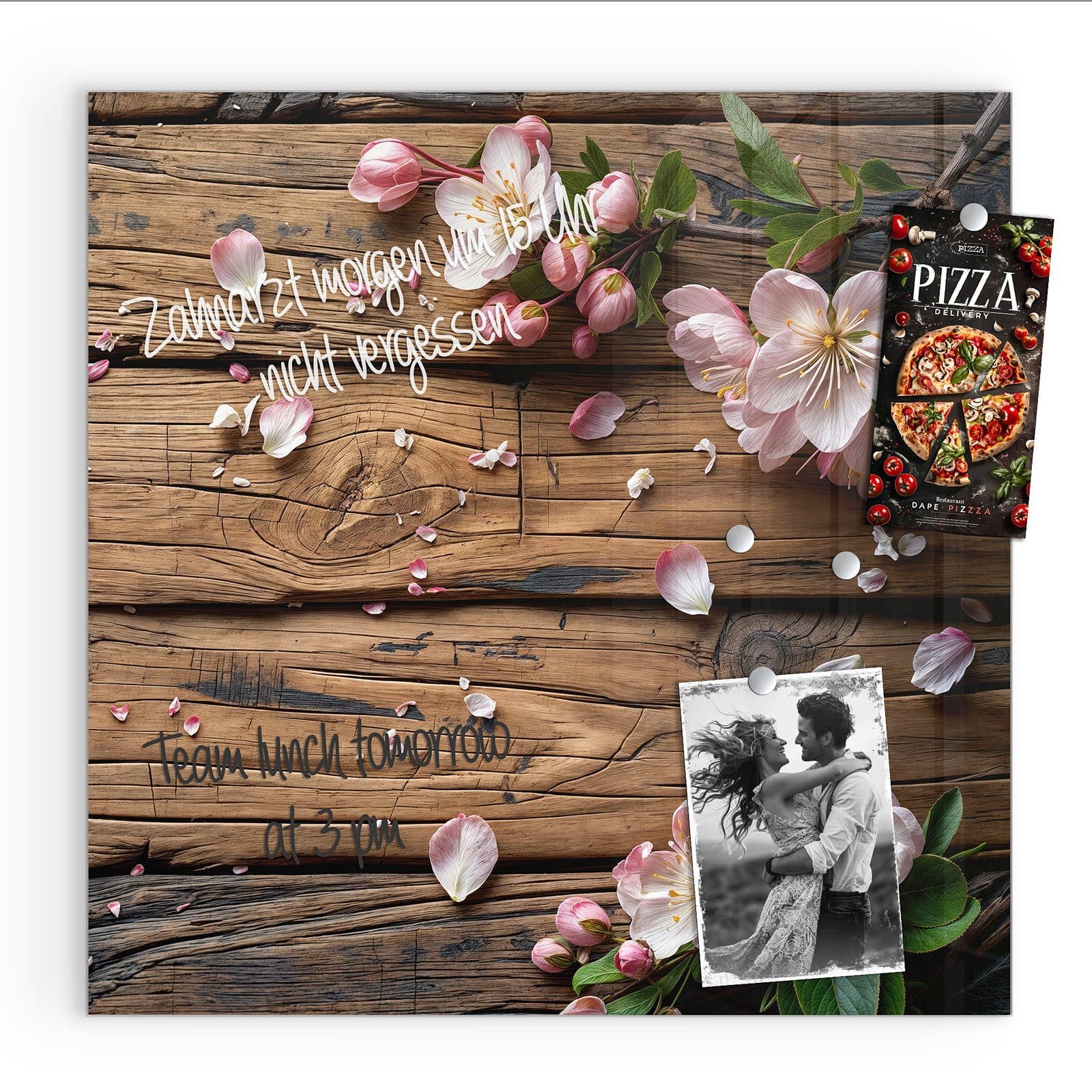 Primedeco Magnettafel Glas Blüten auf Holz Pinnwand Whiteboard beschreibbar günstig online kaufen