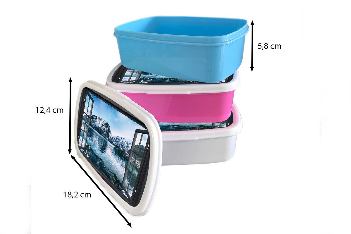 Erwachsene, - Lunchbox für und - Jungs Aussicht MuchoWow für (2-tlg), Wasser, Kinder Kunststoff, weiß Brotdose, und Berg Mädchen Brotbox