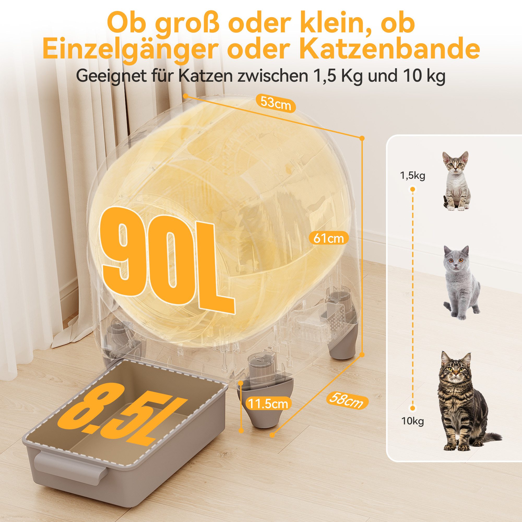 Thumbnail - HOMALL Katzentoilette 90L Selbstreinigende Elektrisches Katzenklo XXL mit App-Steuerung, 90L+8.5L Große,Geruchsbeseitigu...