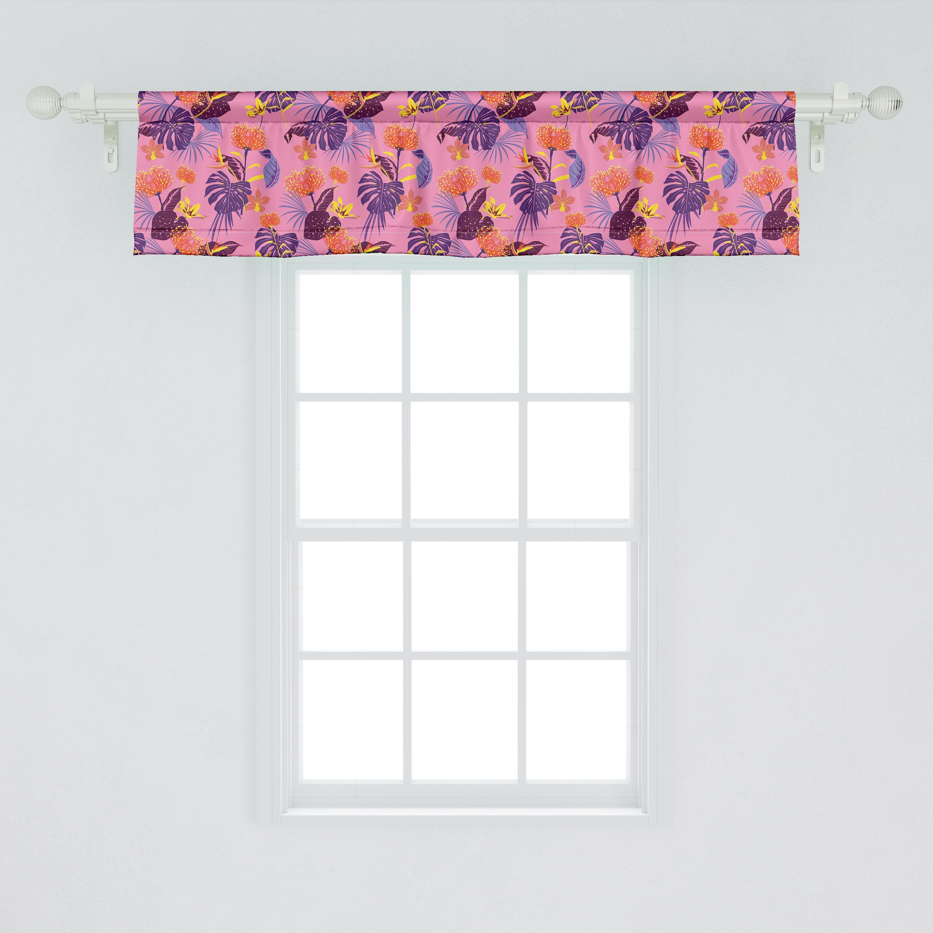 Scheibengardine Vorhang Volant für Schlafzimmer mit Tropisch Küche Botanik Dekor Stangentasche, Sommerzeit Vivid Microfaser, Abakuhaus