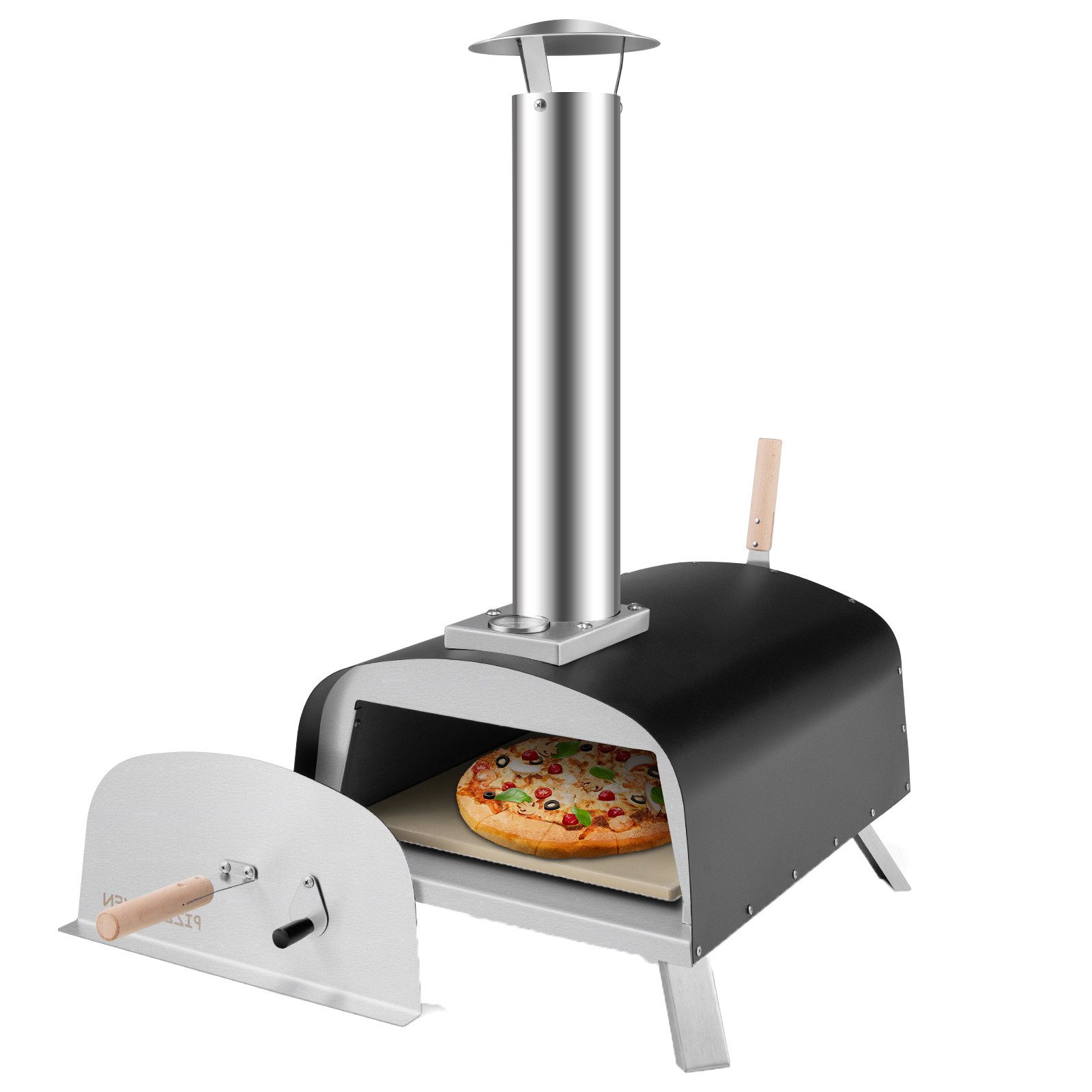 KOMFOTTEU Pizzaofen Holzofen mit 33 cm Pizzastein, für Garten Camping Familien Party