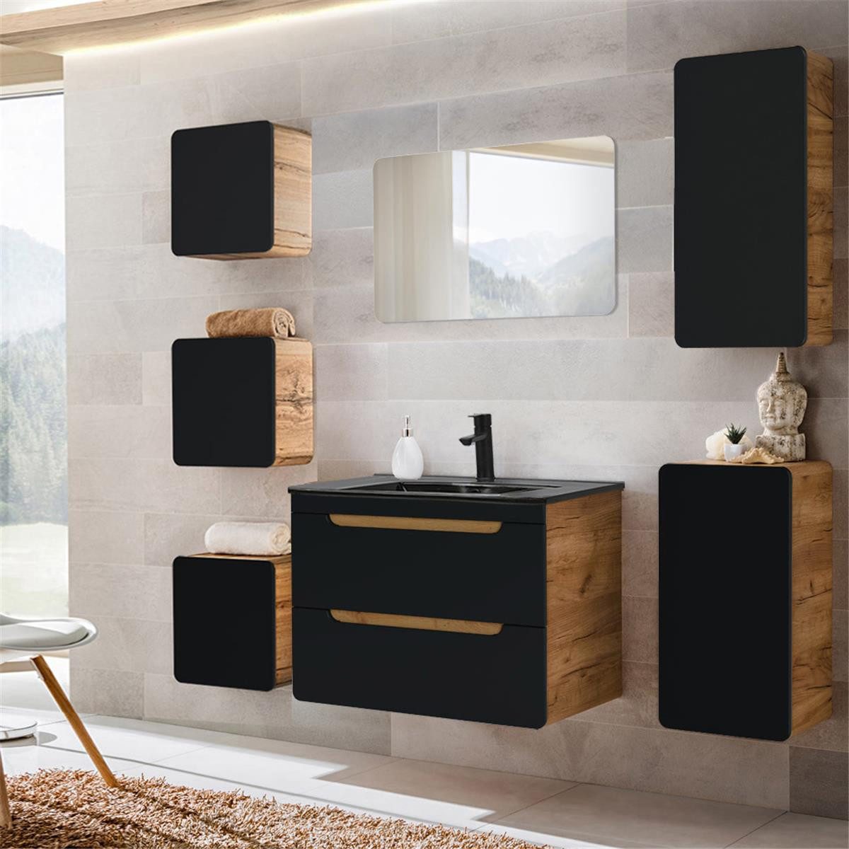 Lomadox Badmöbel-Set NEW-LUTON, (Spar-Set, 7-St), Eiche günstig online kaufen