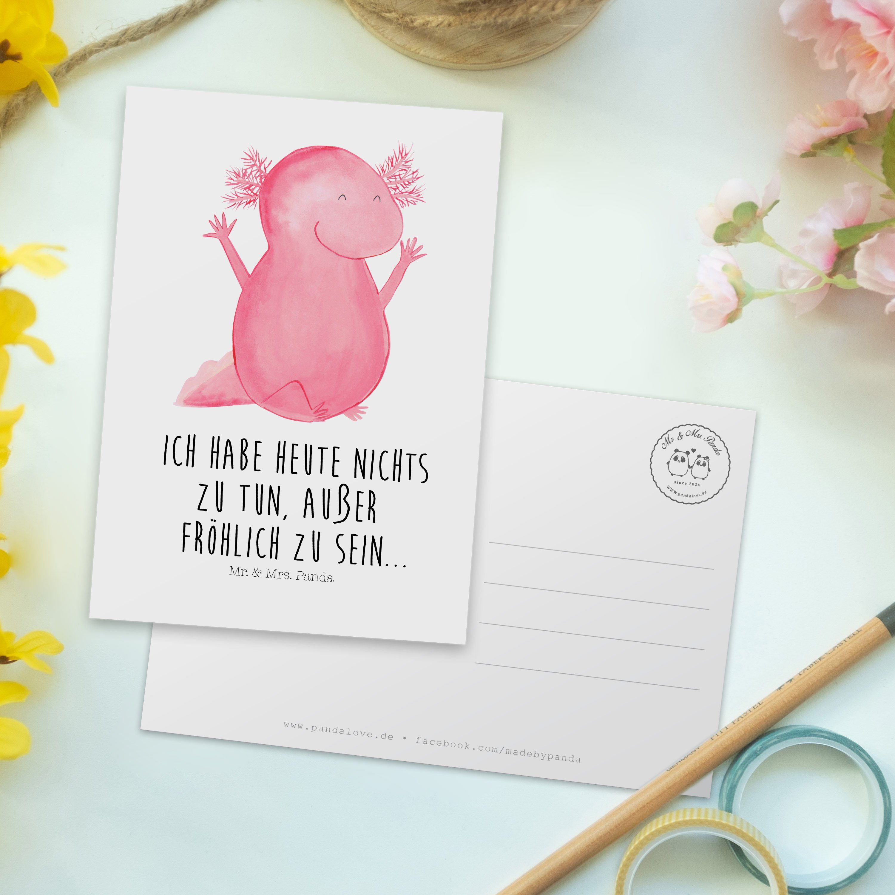 Weiß Axolotl Spaß, Ansichtskarte, - Hurra Ges Motivation, Panda & Postkarte Mr. - Geschenk, Mrs.