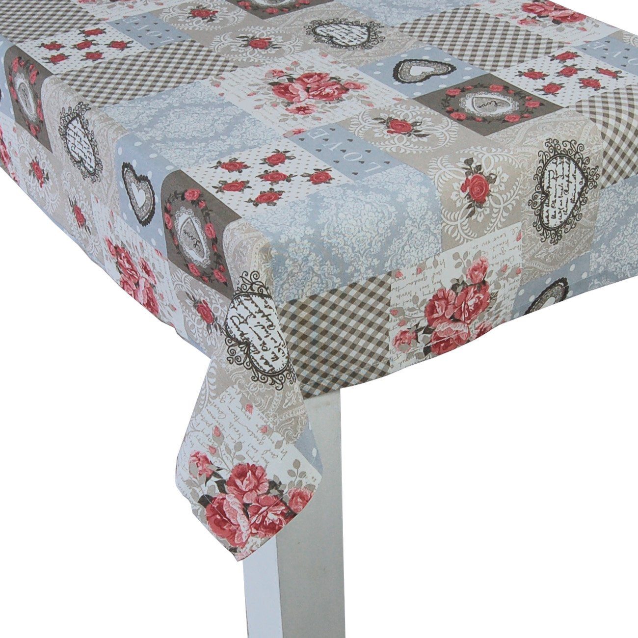 beties Tischdecke Dorfkinder (1-tlg), ca. 130x130 cm Tischtuch Tischdeko (taupe-rot)